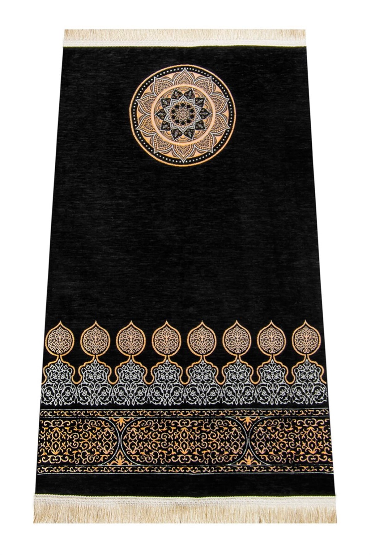 Kabe Desenli Ultra Plus Siyah Şönil Seccade 9