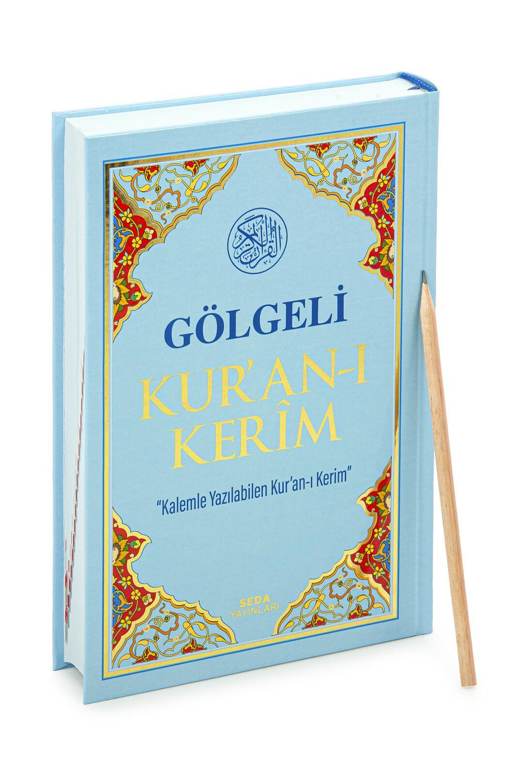 Kalemle Yazılabilen Orta Boy Gölgeli Kuranı Kerim Mavi