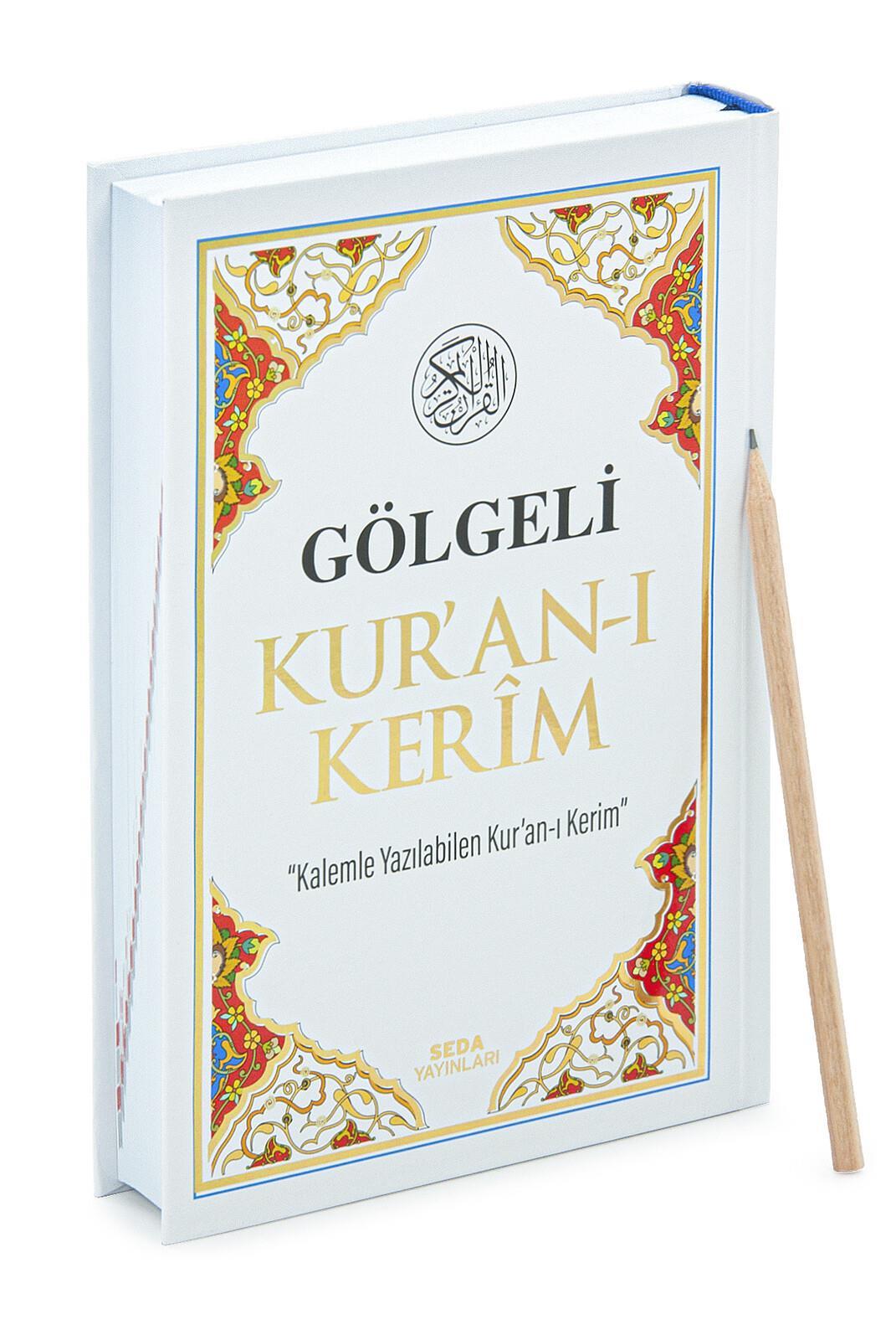 Kalemle Yazılabilen Orta Boy Gölgeli Kuranı Kerim Beyaz
