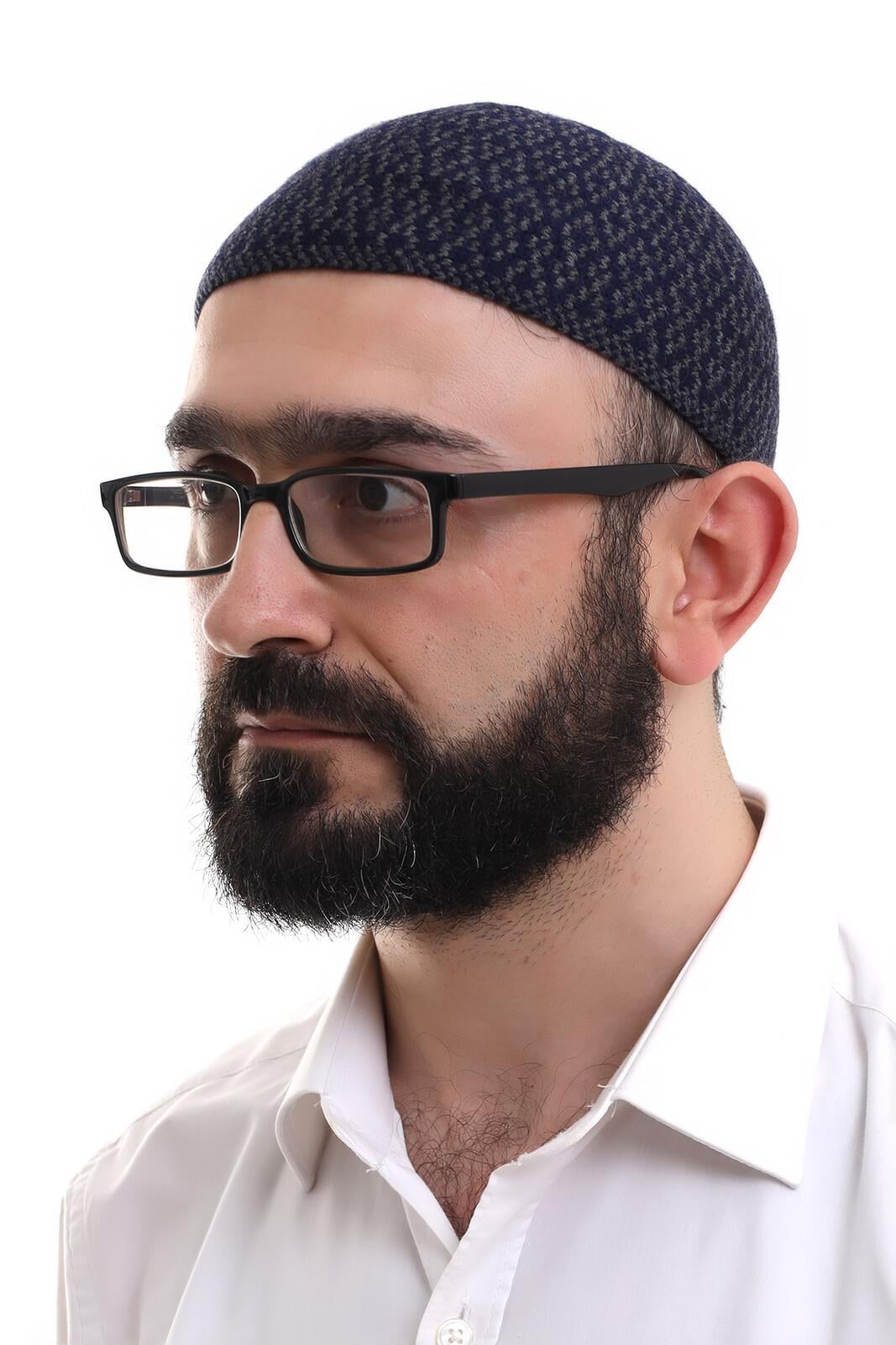 Kışlık Orlon Namaz Takkesi Baklava Desenli Takke - Lacivert