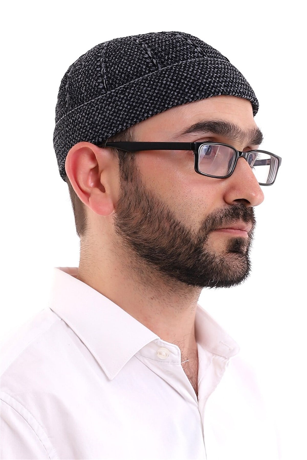 Füme Katlamalı Çift Renk Kışlık Kadife Takke