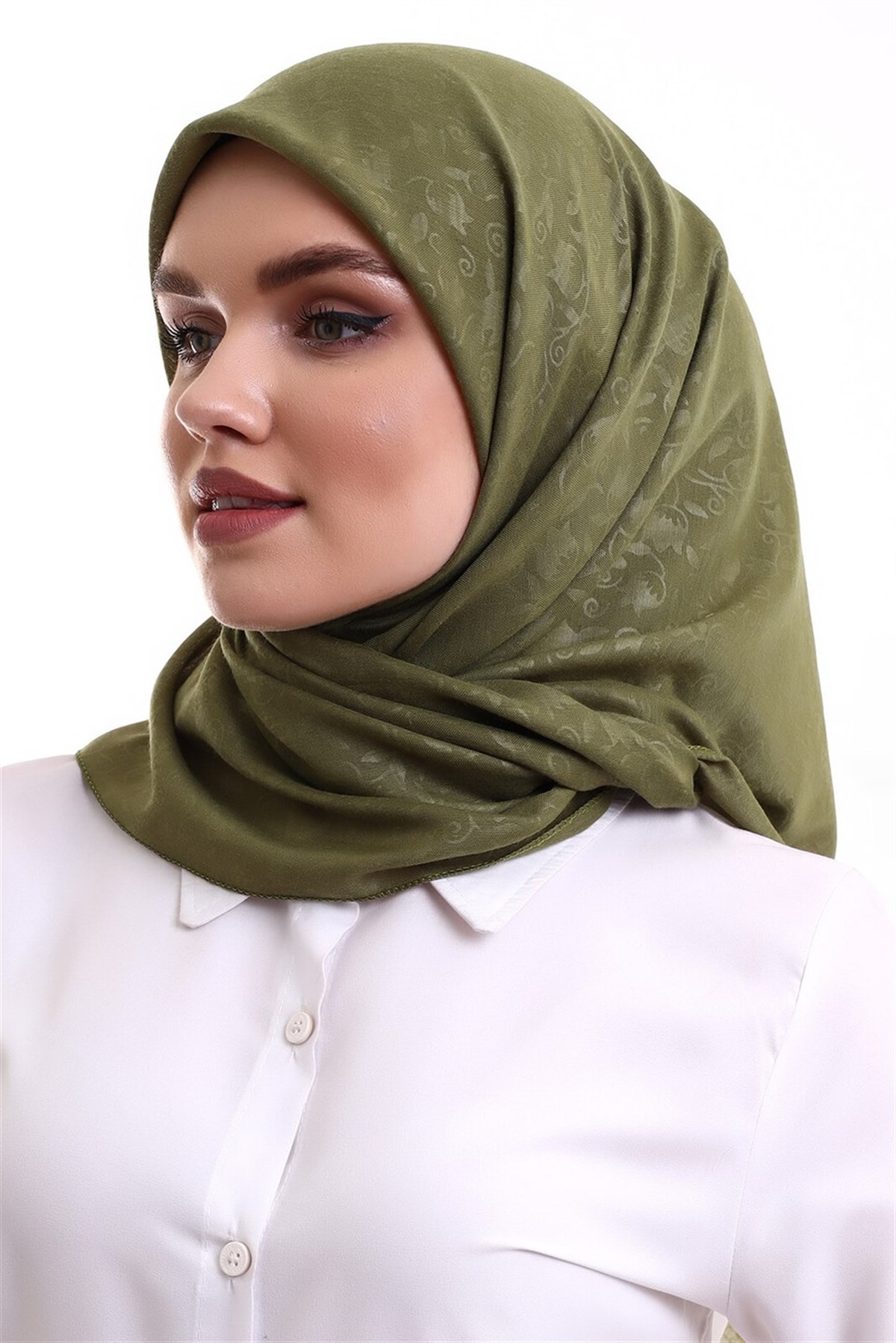 Kofra Desenli Baş Örtü - Koyu Yeşil