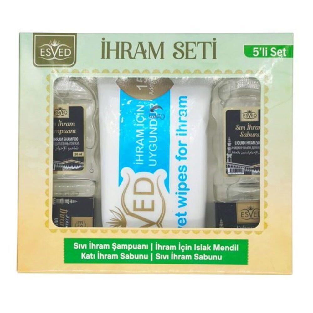 Kokusuz İhram Seti 5li , İhram Sıvı Sabunu, İhram Şampuan, İhram Katı Sabun, İhram Islak Mendil (210 gr)