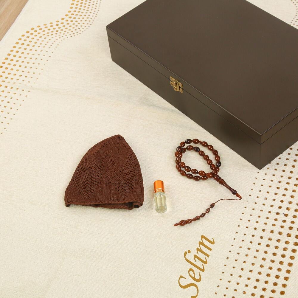 Lüks Ahşap Kutulu Seccade Seti Kahverengi (37*20*8 cm,1.725 gr)