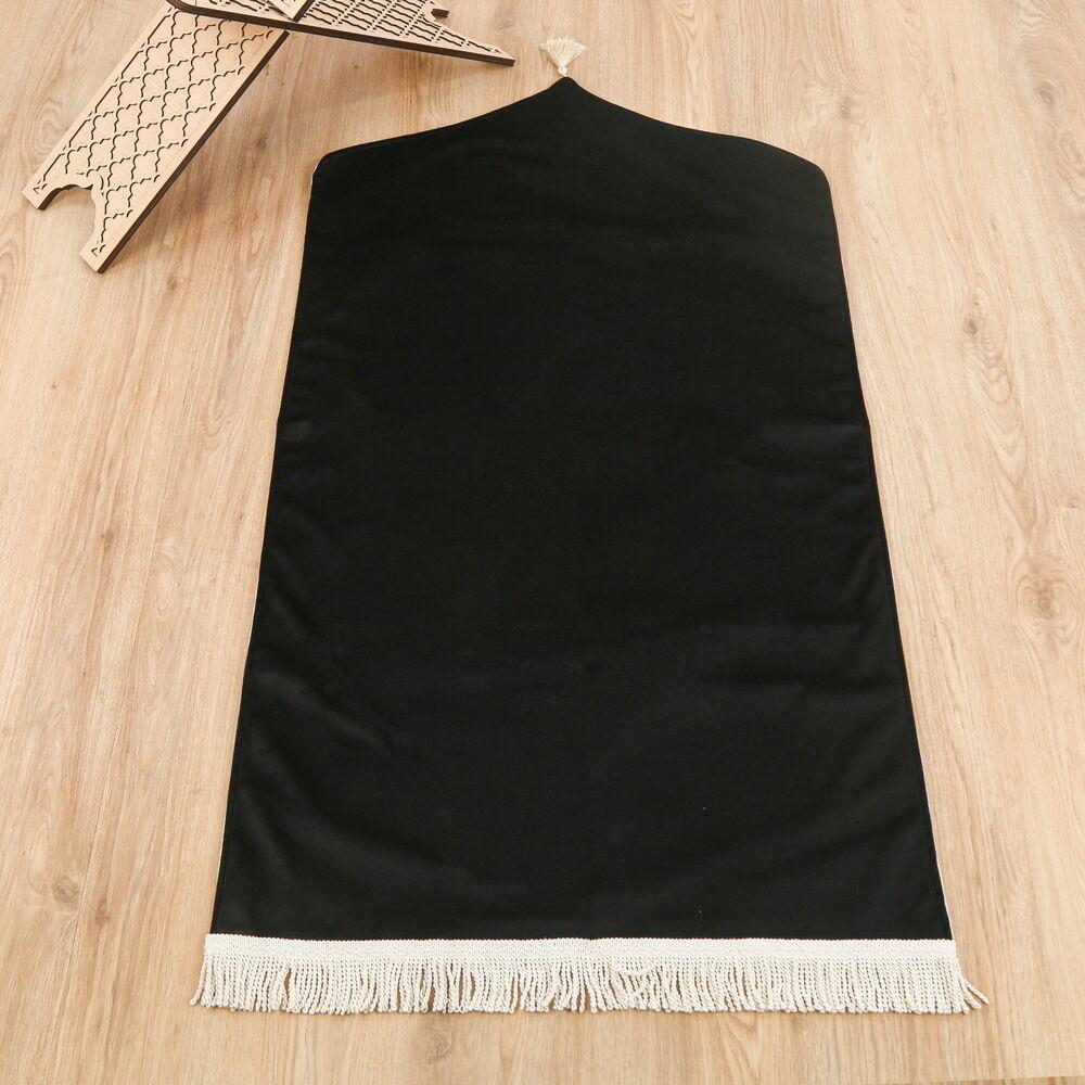 Lüks Biyeli Astarlı Kadife Seccade - Siyah (67*130 cm)