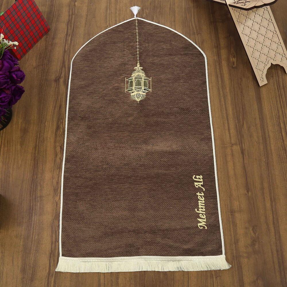 Mahya Lüks Astarlı Biyeli Şönil Seccade İsimli Kahverengi (66X125cm) 565 gr