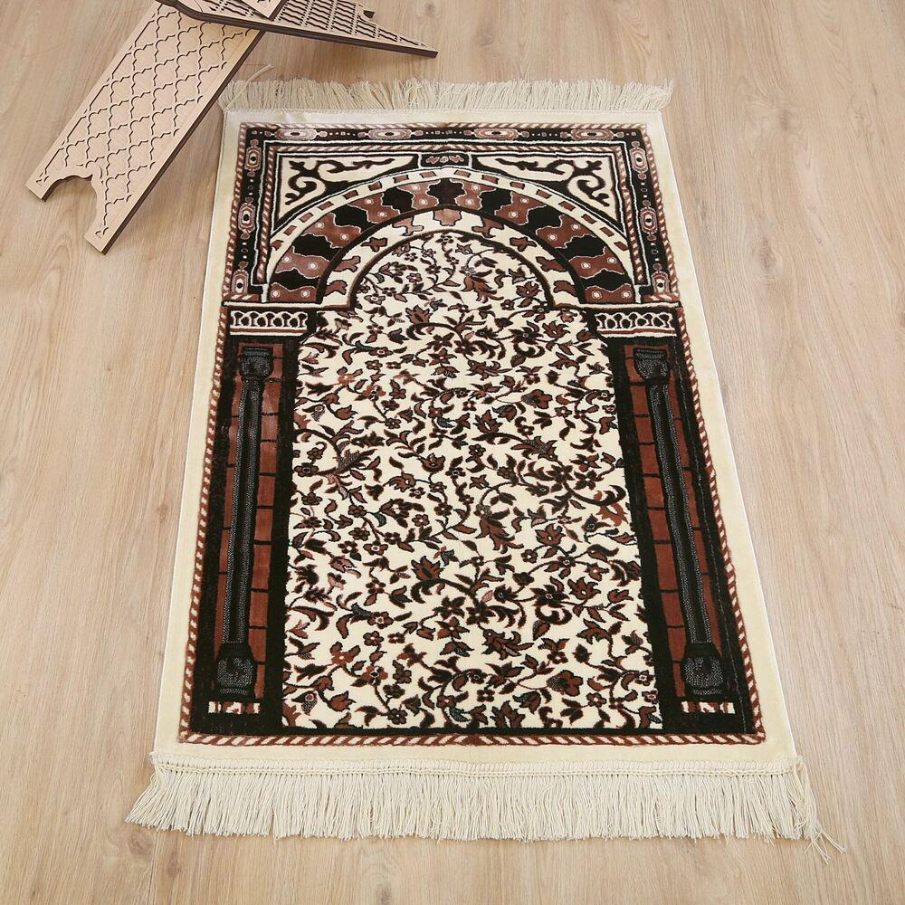 Medine Halı Tipi Kalın Yumuşak Kadife Çeyizlik Seccade Elegant -Kahverengi (71*123 cm 1040 gr)