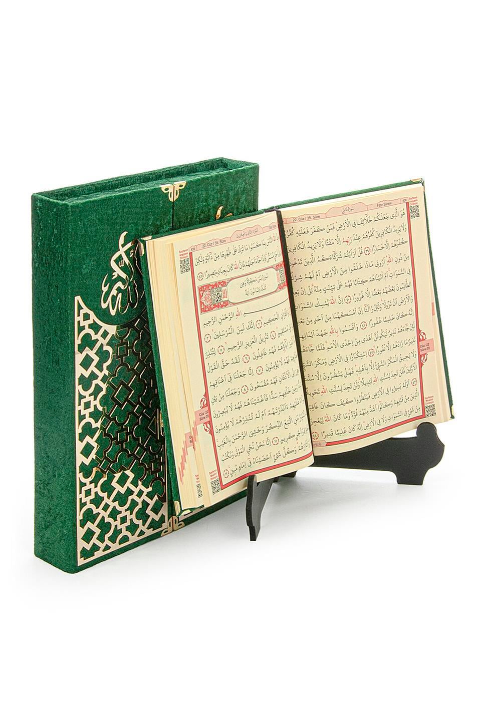 Mültezem Standlı Kadife Kaplı Kuranı Kerim Seti - Yeşil