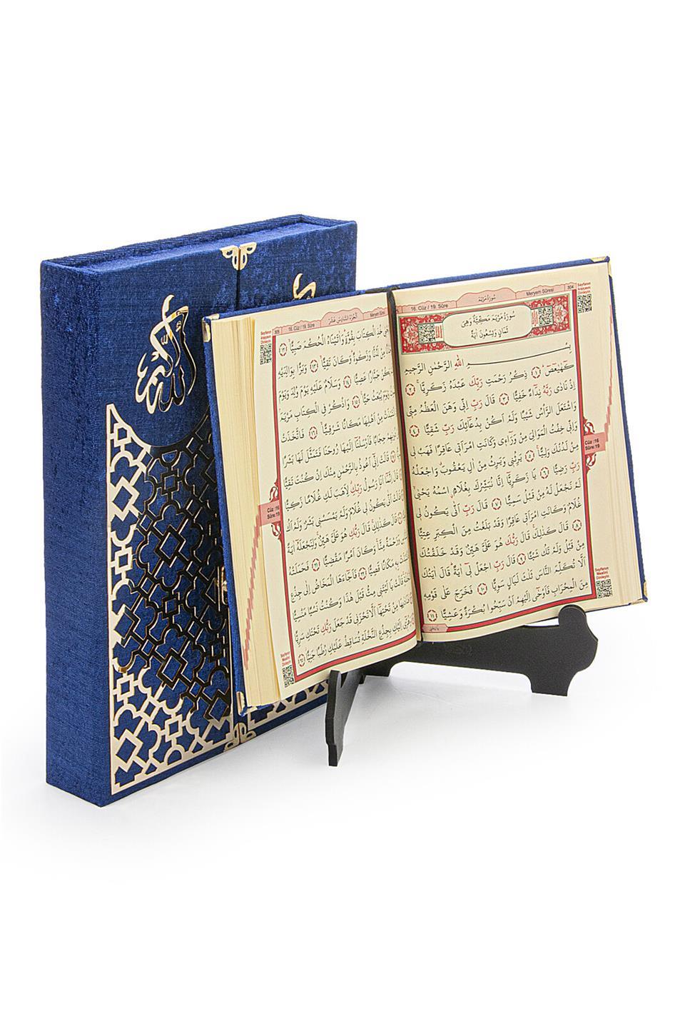Mültezem Standlı Kadife Kaplı Kuranı Kerim Seti - Lacivert