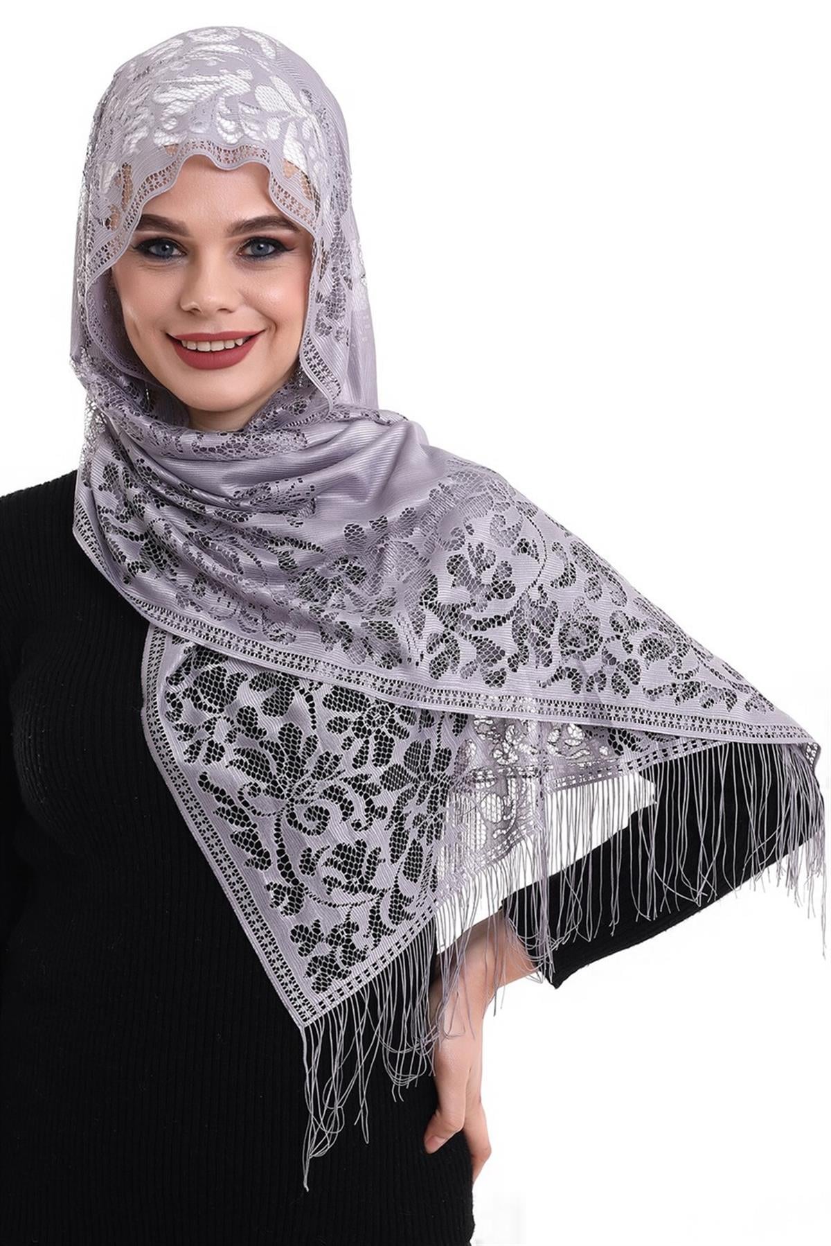 Narin Pamuk Tül Şal Lila-2 60x160