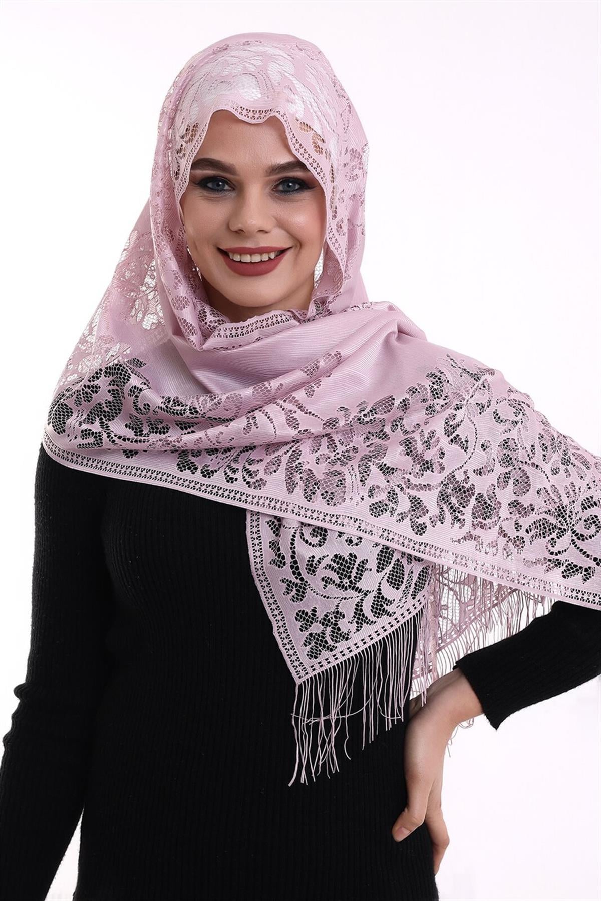 Narin Pamuk Tül Şal Pembe-2 60x160
