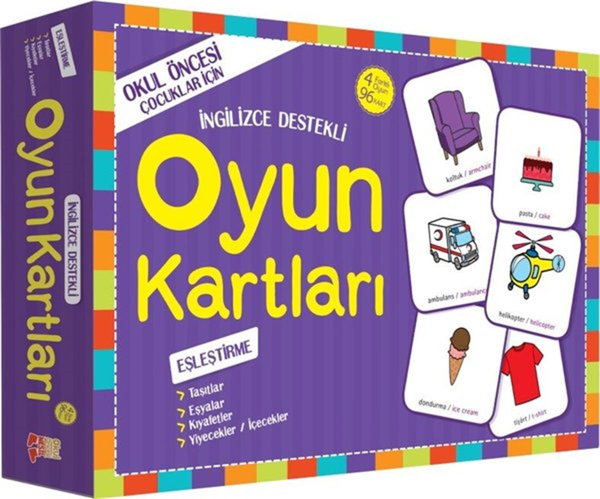 Köln KütüphaneEgitim Etkinlik KitaplariOyun Kartları - Eşleştirme: Taşıtlar Eşyalar Kıyafetler Yiyecekler-İçecekler-İngilizce Destekli