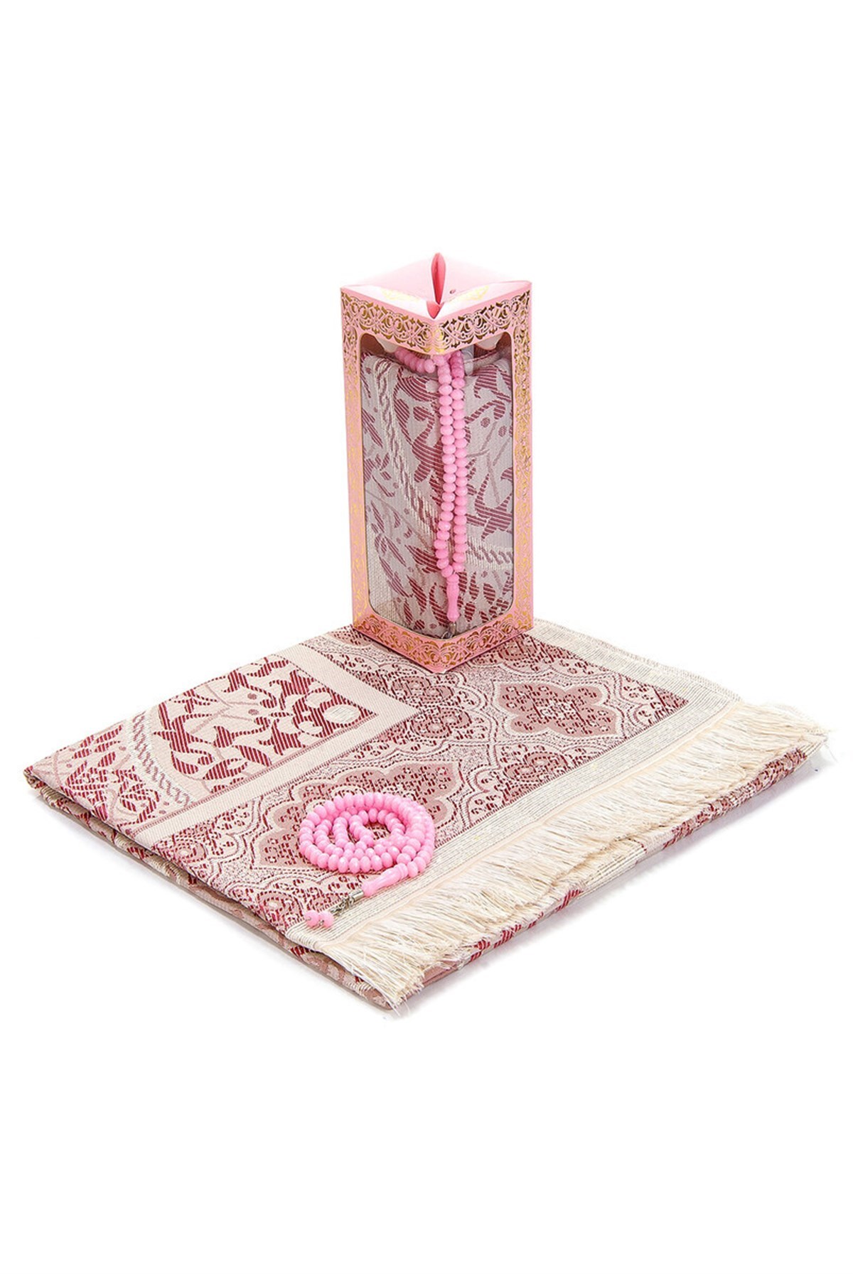 Özel Hediyelik Kutulu Seccadeli Tesbihli Set Pembe