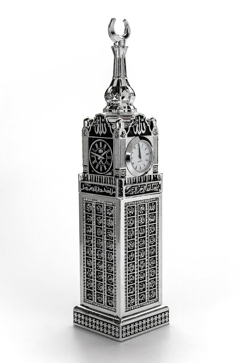 Saatli Kabe Zemzem Tower Küçük Boy Minyatür Maketi Dini Hediyelik Biblo Gümüş Rengi
