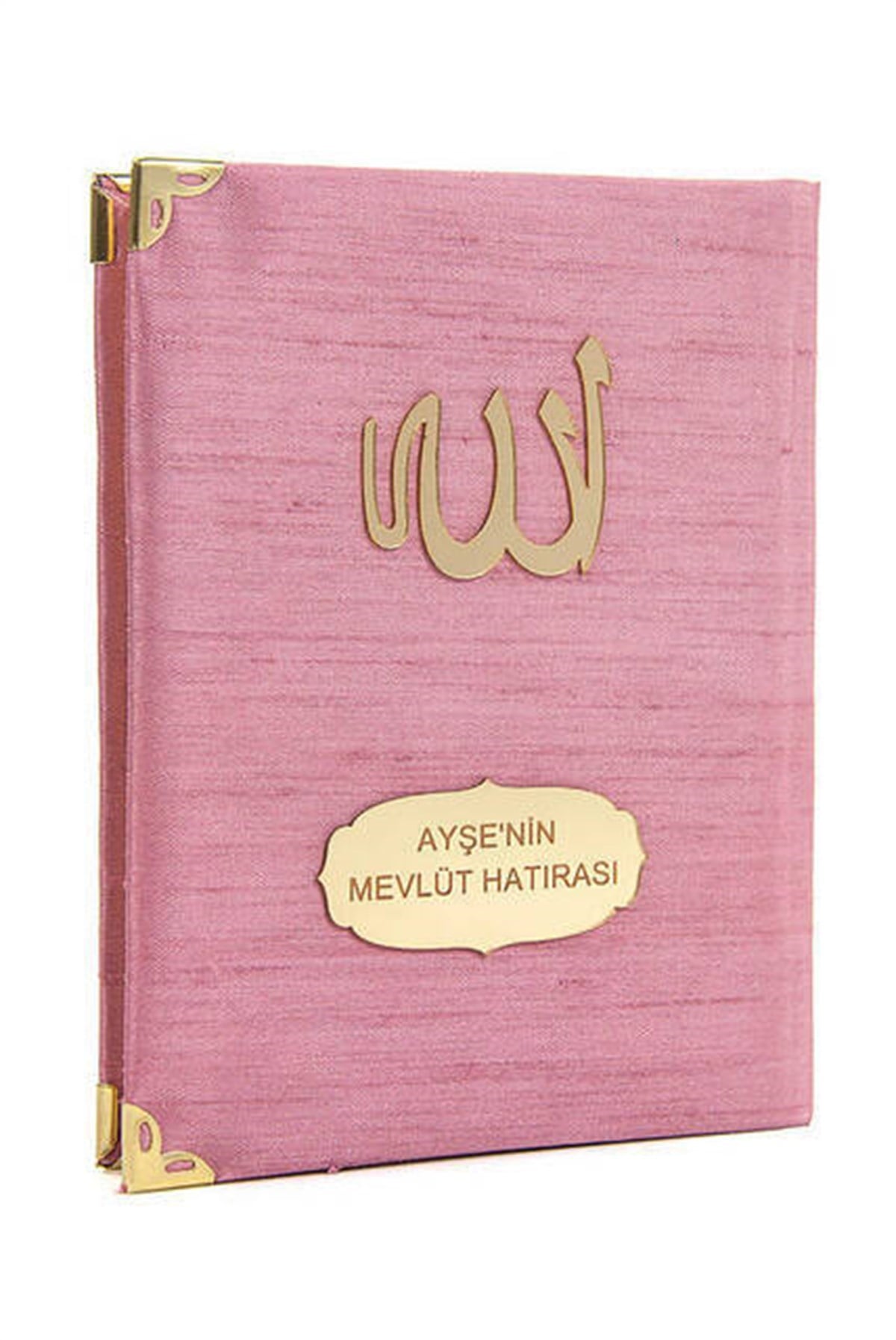 Şantuk Kumaş Kaplı Yasin Kitabı - Çanta Boy - İsme Özel Plakalı - Pembe Renk - İslami Hediyeler
