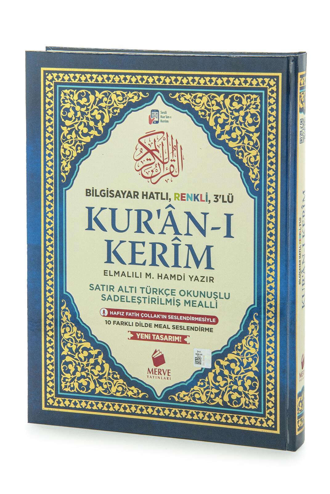 Satır Altı Türkçe Okunuşlu ve Mealli Kuranı Kerim - Üçlü Kuran - Orta Boy - Lacivert Renk - Merve Yayınları