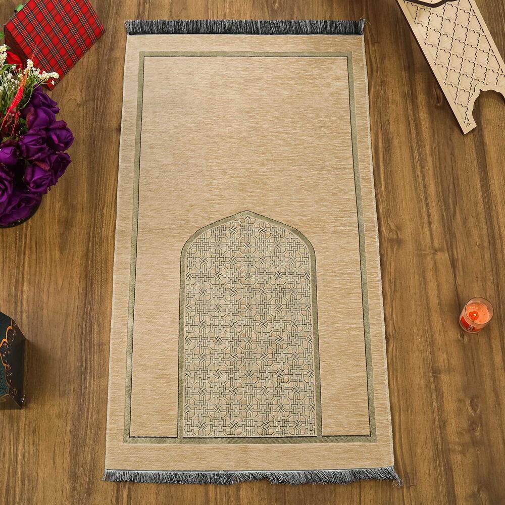 Selçuklu Desenli Lüks Şönil Seccade - Krem ( 66 x 120 cm ) 520 gr