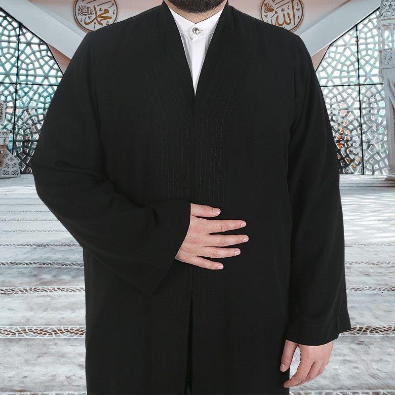 Siyah  Buhara Yaka Namaz Cübbesi - Sarık Kumaşı Hediyeli