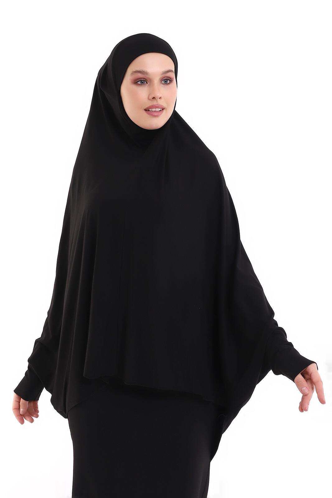 Siyah Hazır Pratik Sultanbaş Tesettür Kollu Penye Sufle Eşarp Hijab