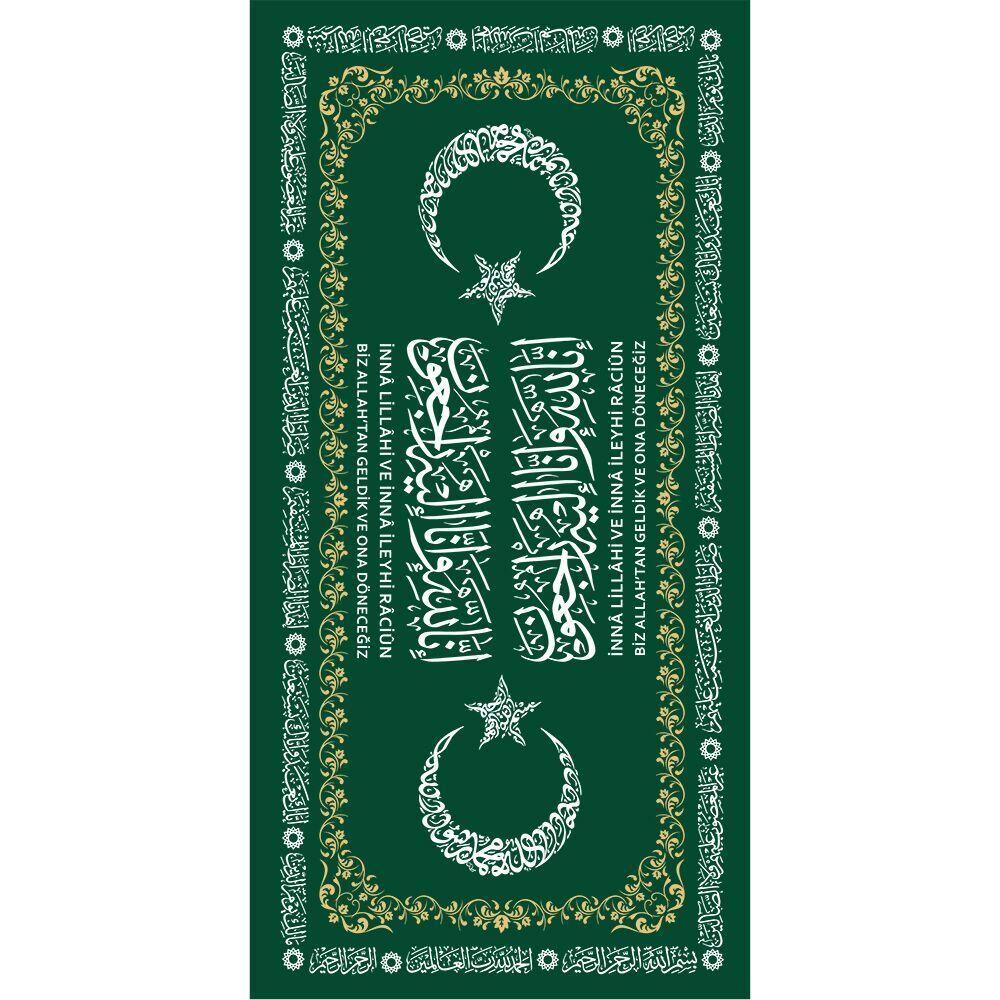 Tabut Örtüsü Türk Bayraklı, Fatiha ve Kelime-i Tevhid Nakış İşlemeli Özel Ölçü 140*230 cm