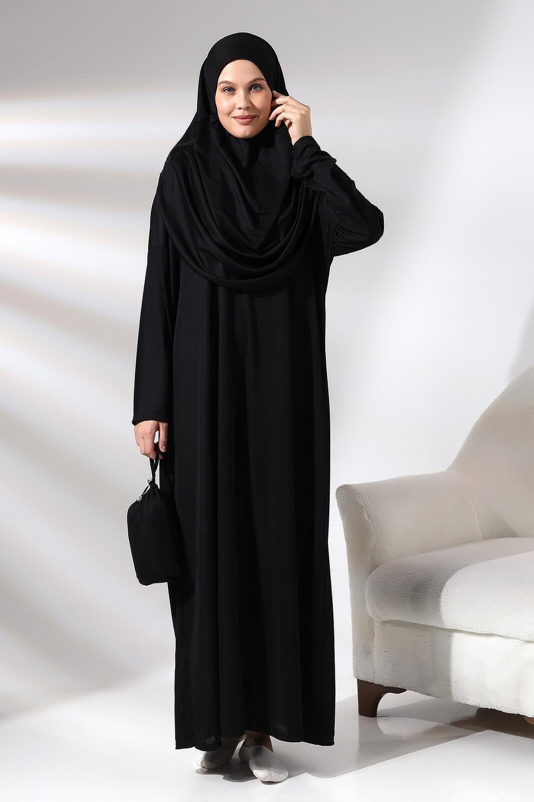 Tek Parça Namaz Elbisesi - Siyah - 5015