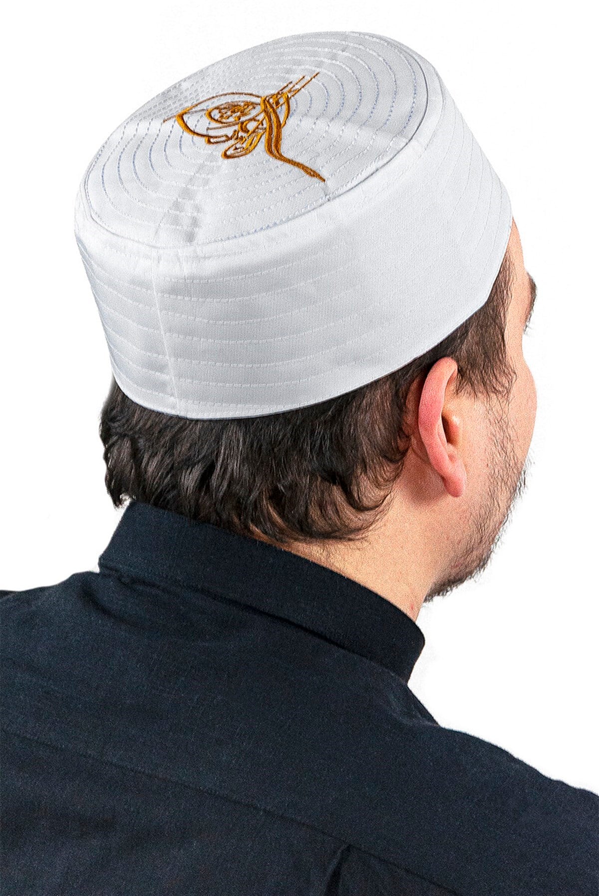 Tuğra Desenli Kalıp Kumaş Takke Beyaz