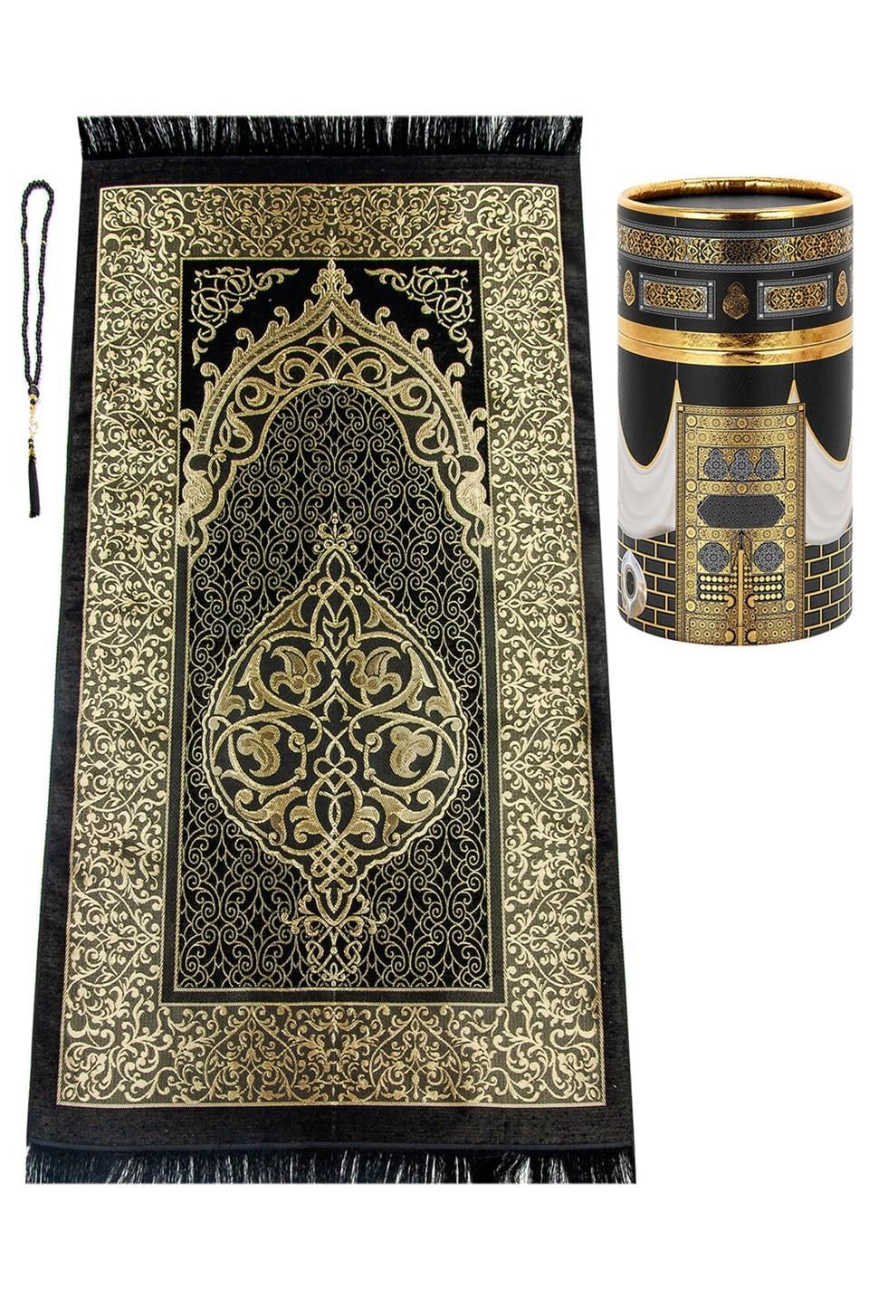 Yeni Kabeli Özel Silindir Kutulu Seccadeli Set Siyah