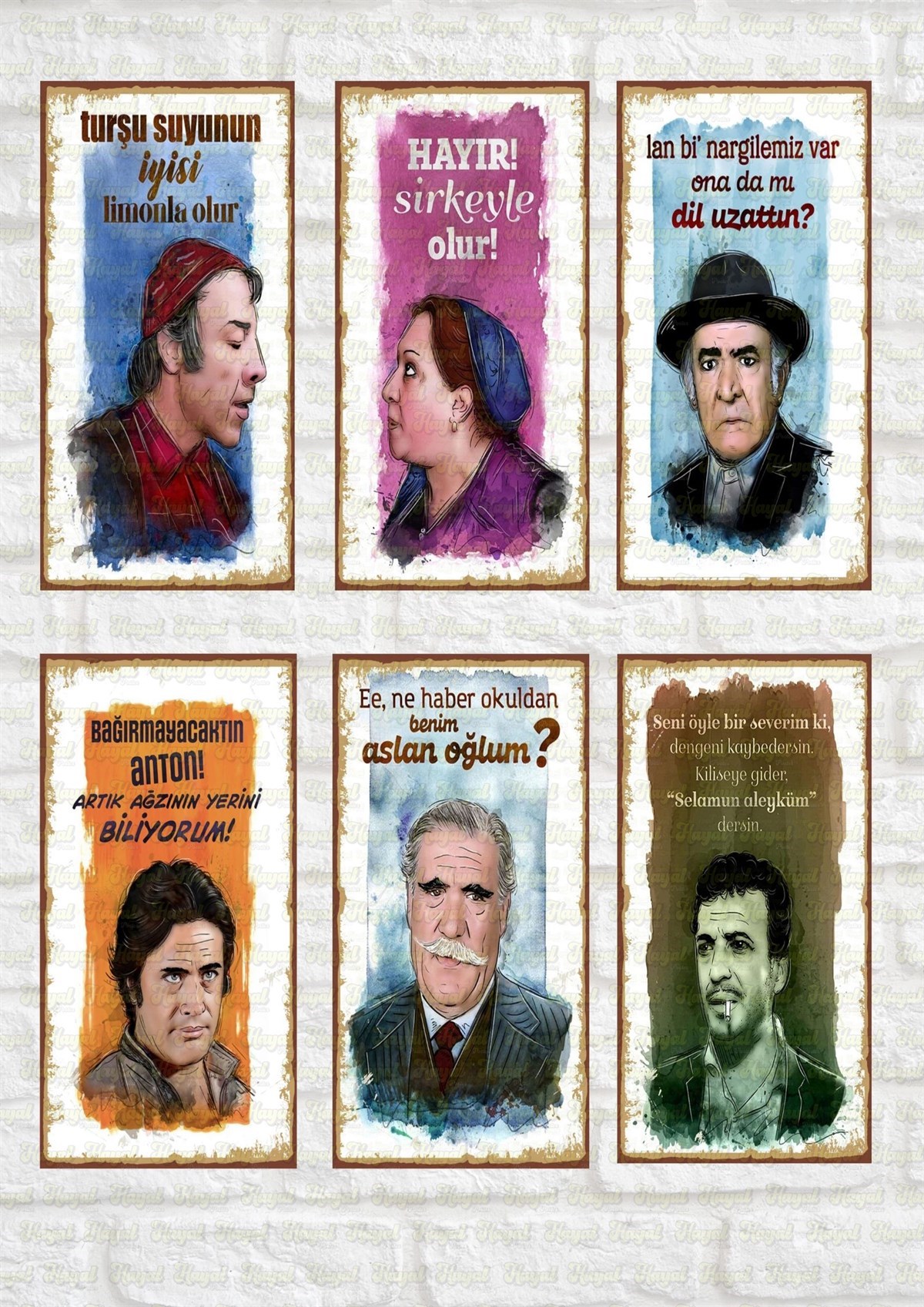 Yeşilçam Ustaları Retro Ahşap Poster Mini Set 6'lı
