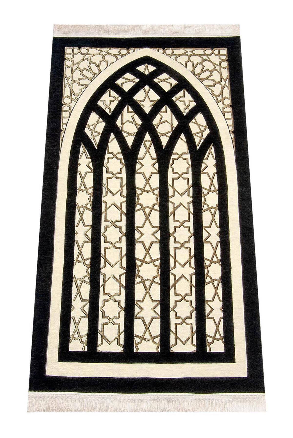 Yıldız Desenli Şönil Seccade - Siyah