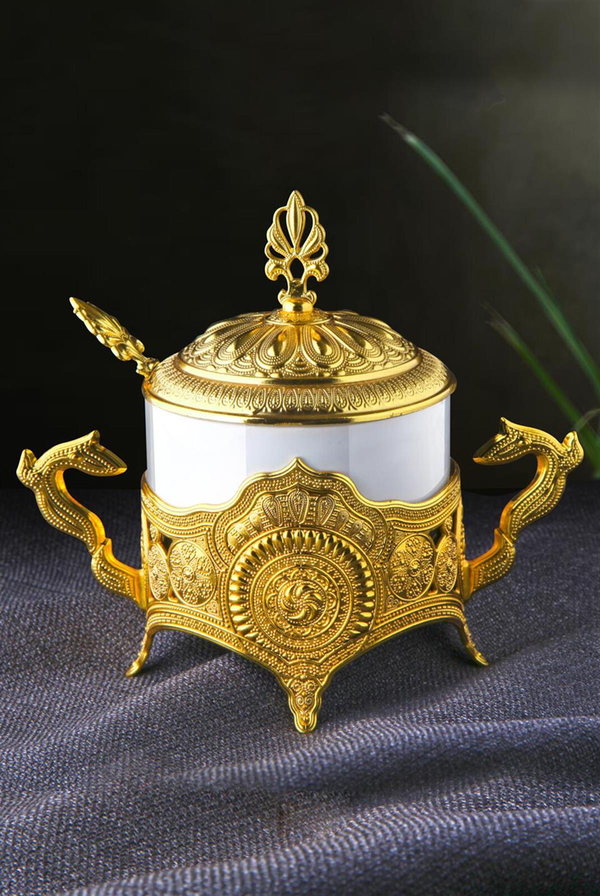 Yuvarlak Porselenli Şekerlik Gold