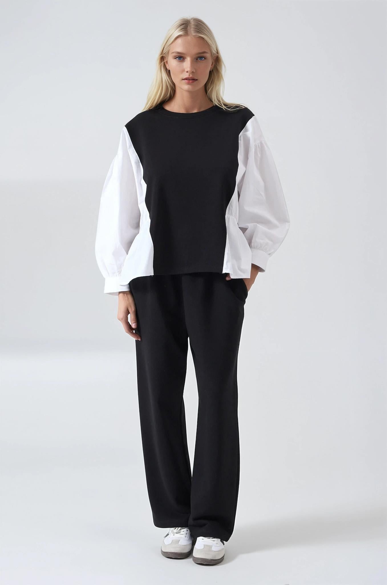 Kolları Poplin Detaylı Sweat Pantolon Takım 10322