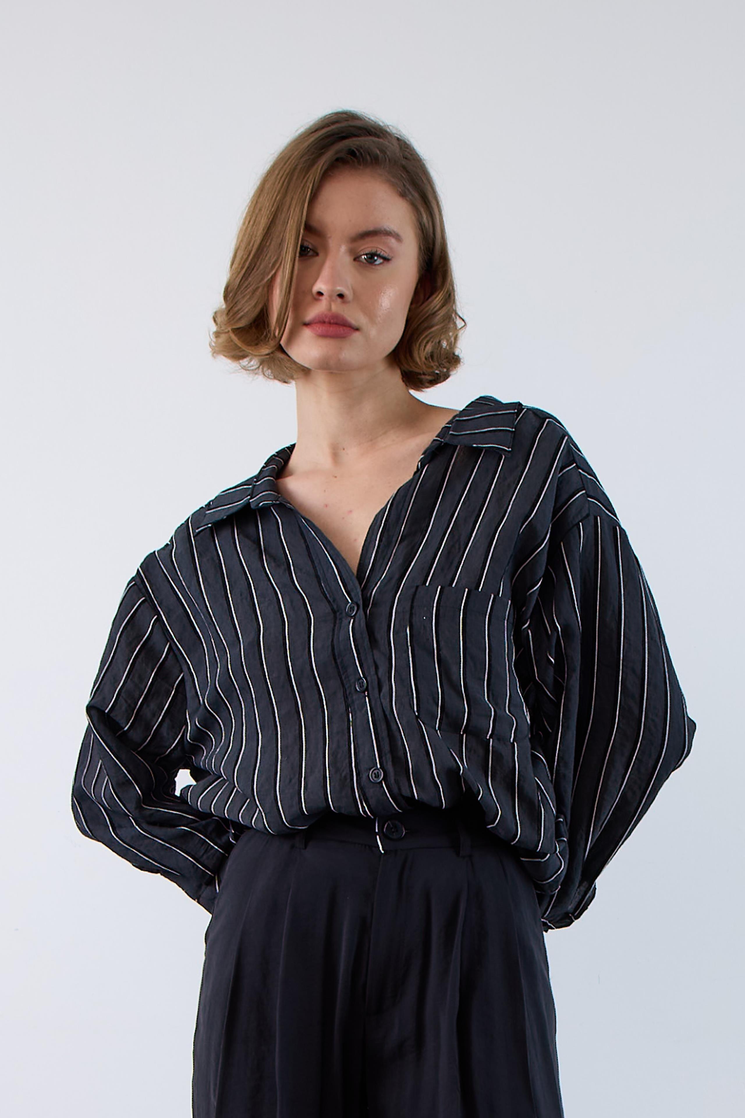 Zr Model Cep Detay Oversize Premium Gömlek - Siyah