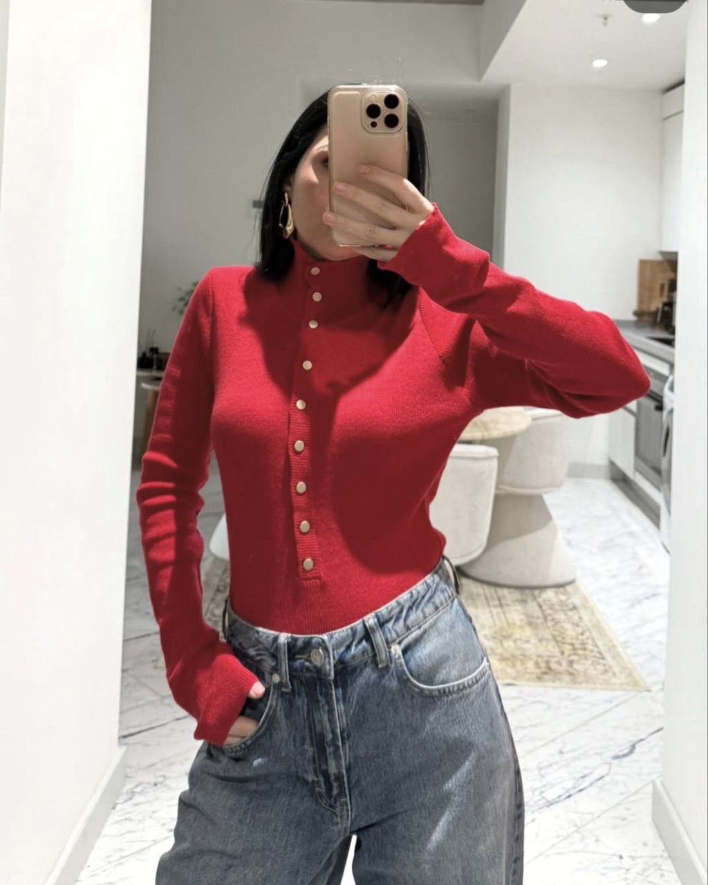 Zr Model Çıtçıt Detay Premium Triko Bluz - Kırmızı