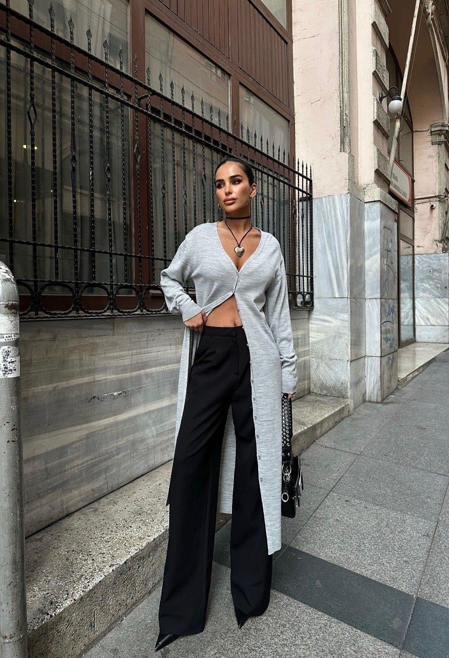 Zr Model Full Düğmeli Merserize Triko Hırka - Gri