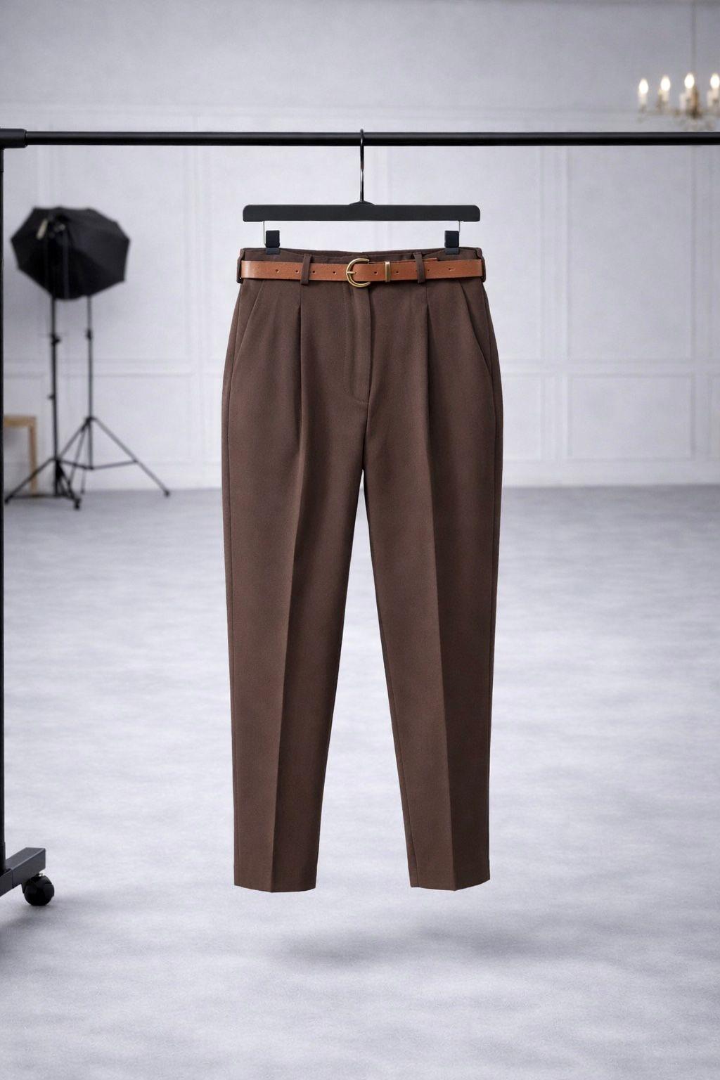Zr Model Kemerli Premium Kumaş Pantolon - Kahve