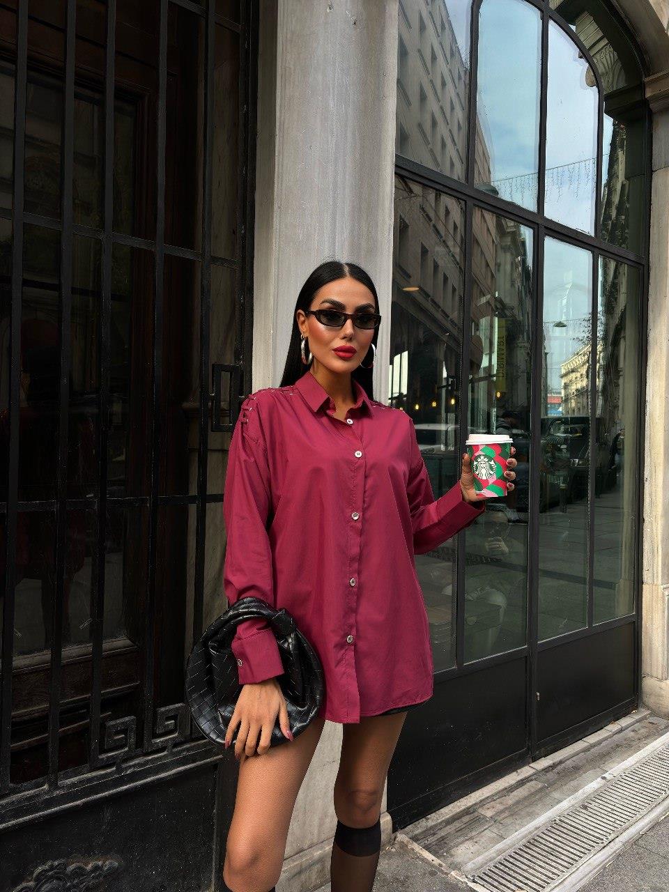 Zr Model Omuz Detay Oversize Gömlek - Bordo