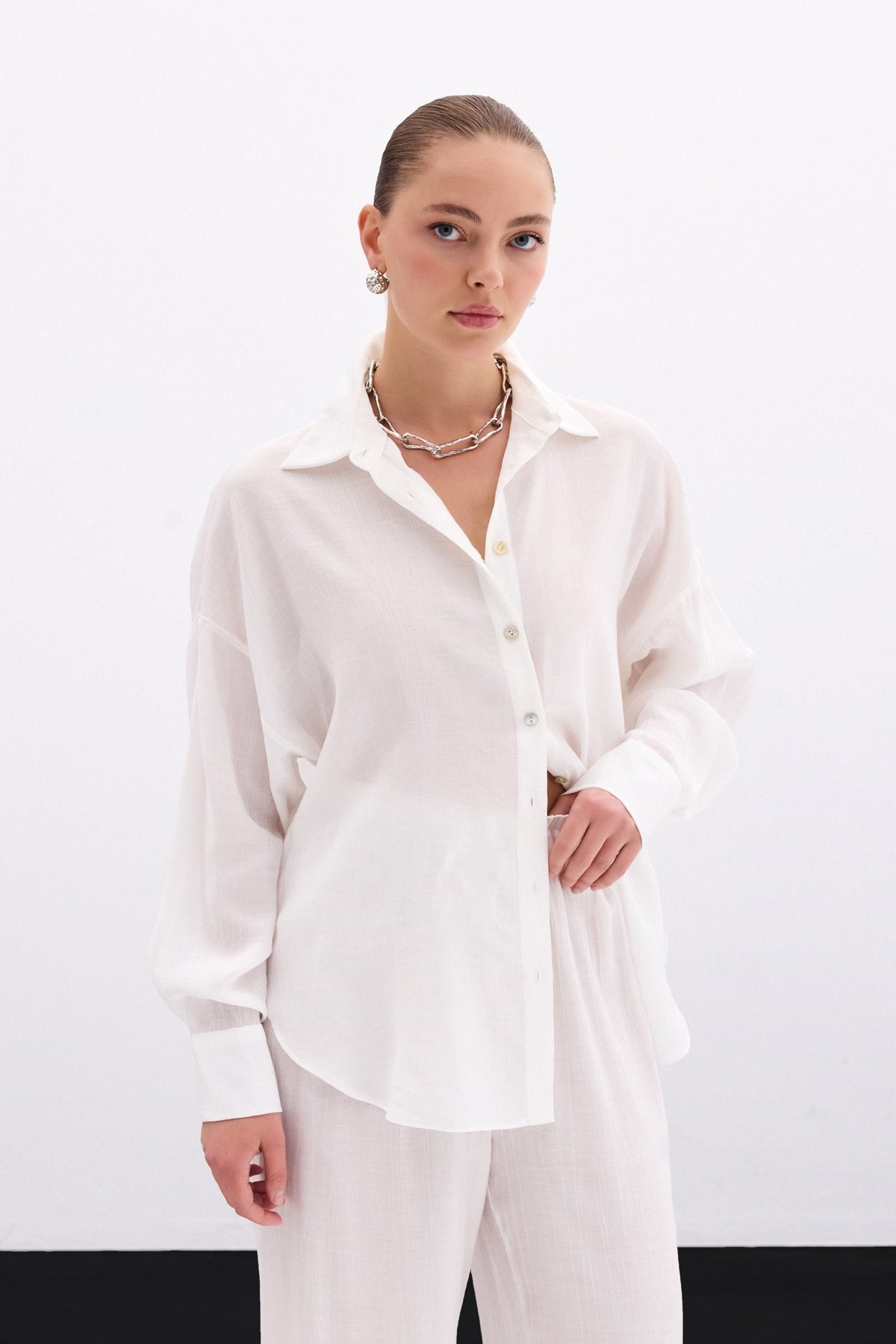 Zr Model Oversize Premium Gömlek  - Ekru