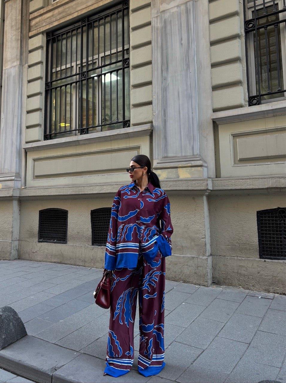 Zr Model Oversize Premium Saten Takım - Bordo