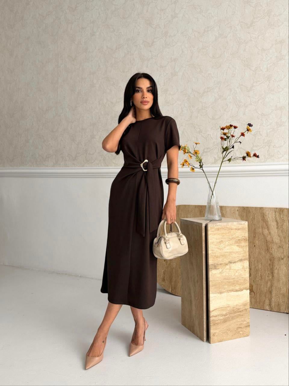Zr Model Tokalı Premium Modal Elbise - Kahve