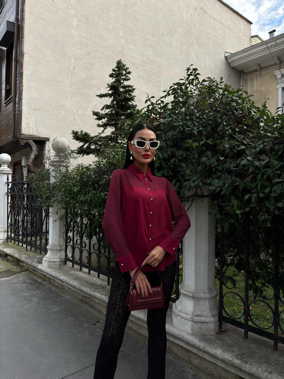 Zr Model Transparan Detay Şık Gömlek - Bordo