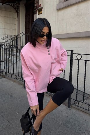 Dik Yaka Çıtçıtlı Oversize Kısa Ceket 6204