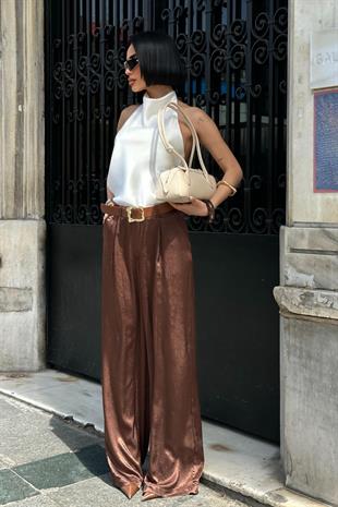 Kendinden Kemerli Saten Pantolon 0134