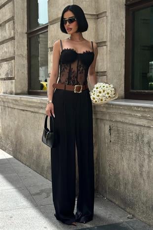 Kendinden Kemerli Saten Pantolon 0134