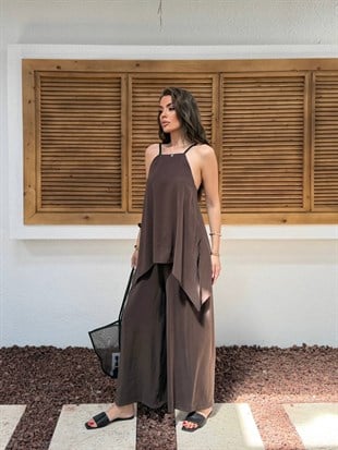 Zr Model Askı Detay Takım Görünüm Premium Tulum - Kahve