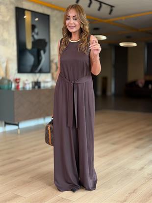 Zr Model Belmanda Kumaş Premium Tulum- Kahve