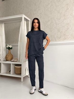 Zr Model Kendinden Desenli Premium Modal Takım - Füme