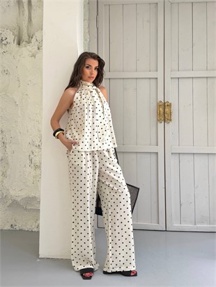 Zr Model Puantiyeli Halter Yaka Premium İkili Takım - Bej