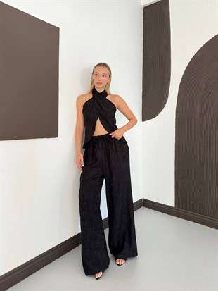 Zr Model Sırt Gipeli Bluz Pantolon Premium İkili Takım  - Siyah