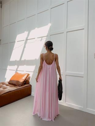 Zr Model Yaka Büzgülü Salaş Premium Elbise - Pembe