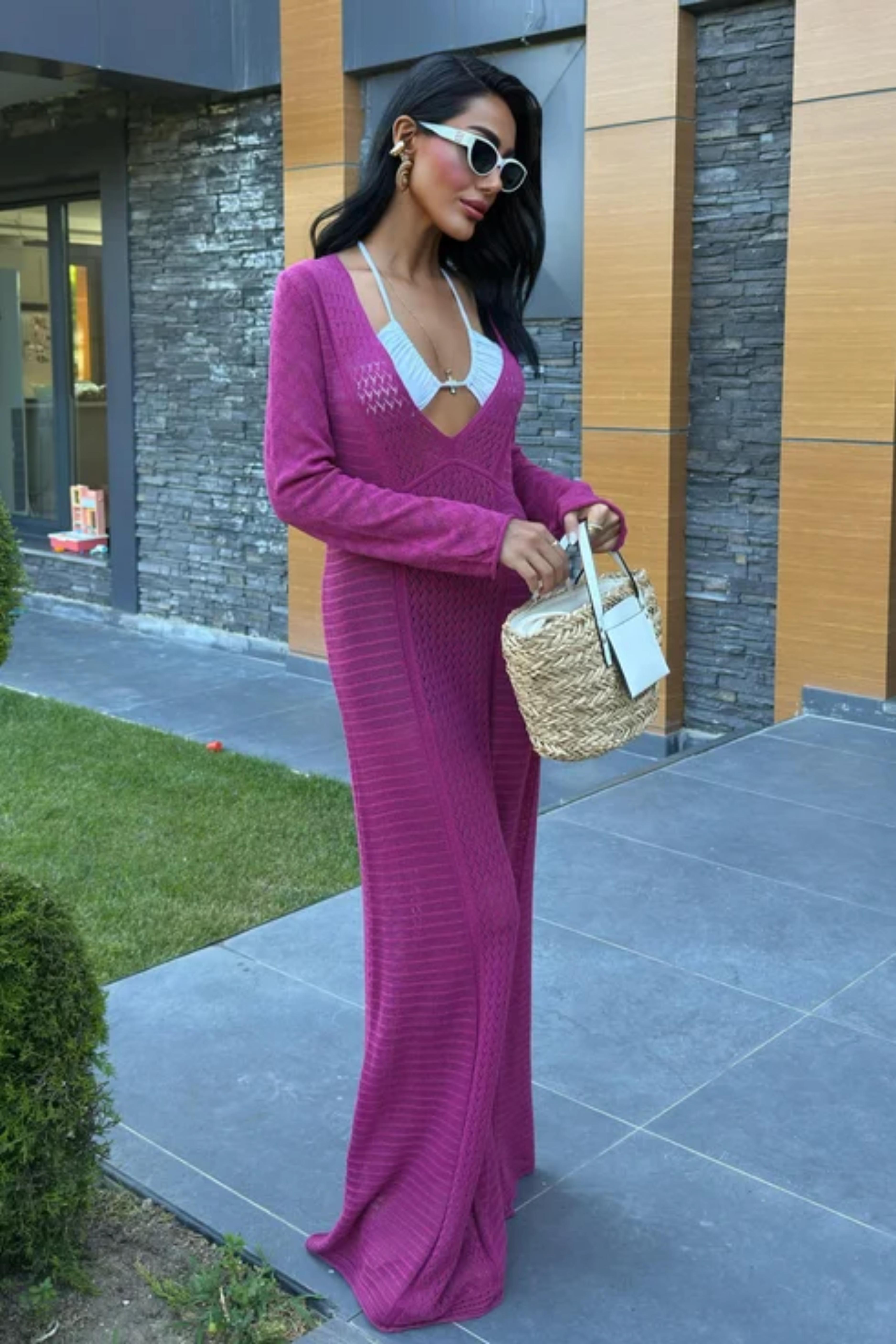 Ajurlu V Yaka Elbise 2851 R1-D-K2